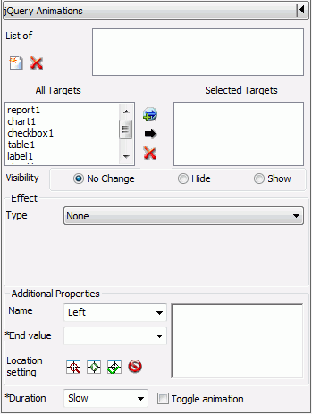 Animations section of Tasks & Animations panel