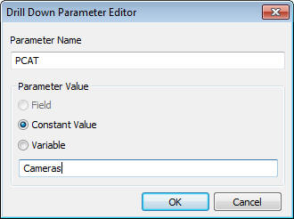 Drill Down parameter editor