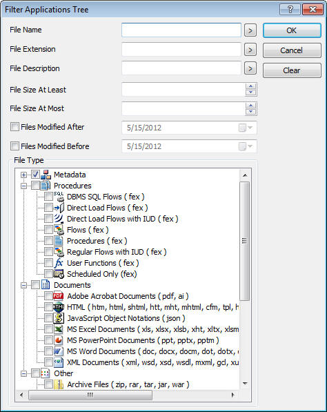 Filter Applications Tree