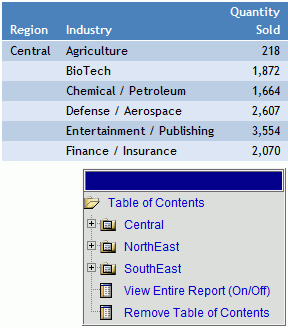 Report With Table of Contents Button