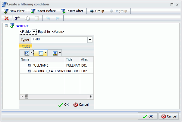 Field list in sortable grid