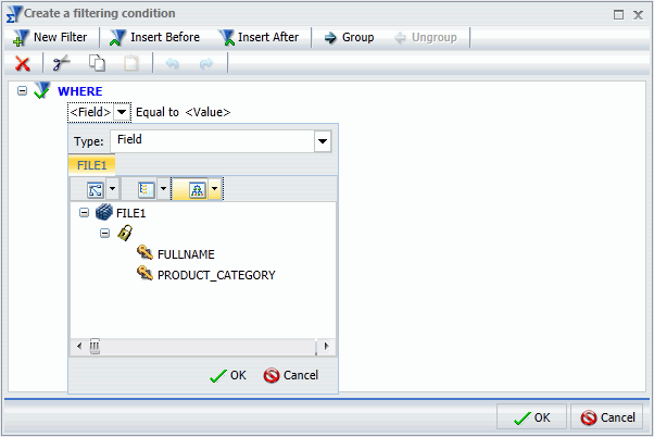 Field list in a data hierarchy