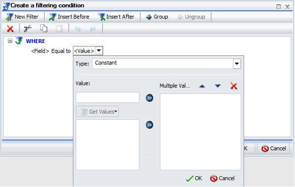 Create a filtering condition with Value Menu