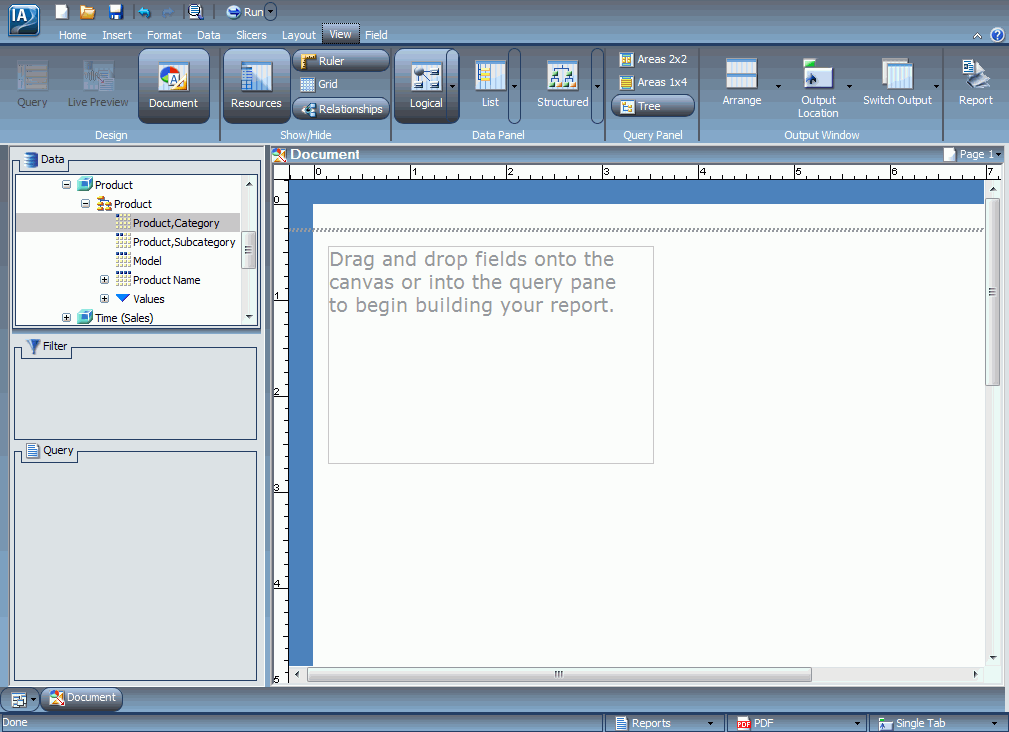 Blank InfoAssist Canvas in Document View