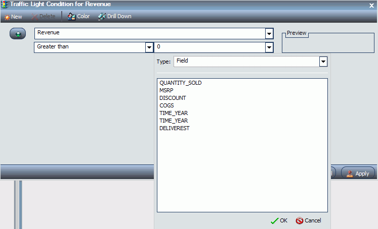 Traffic Light Condition Dialog Box With Display of Fields