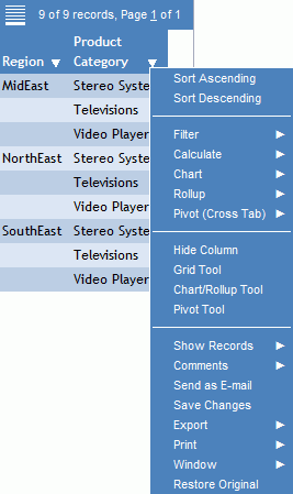Active Report With Active Menu of Options