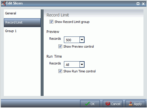 Edit Slicers Dialog Box Record Limit Tab