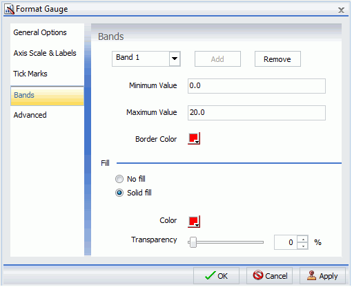 Format Gauge Dialog Box Bands Tab