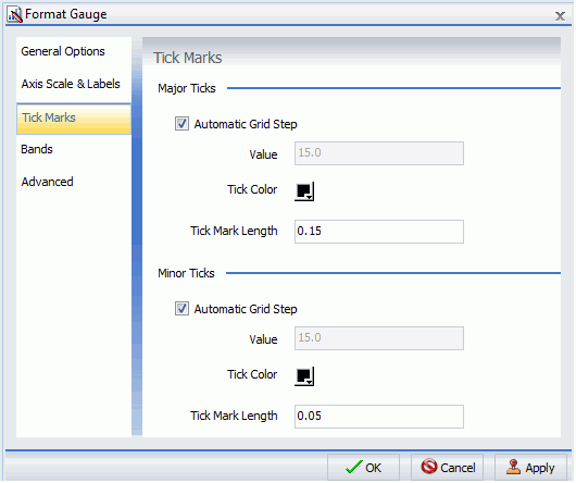 Format Gauge Dialog Box Tick Marks Tab