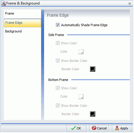 Frame and Background Dialog Box Frame Edge Tab for Pie Chart