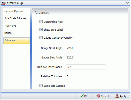 Gauge Dialog Box Advanced Tab