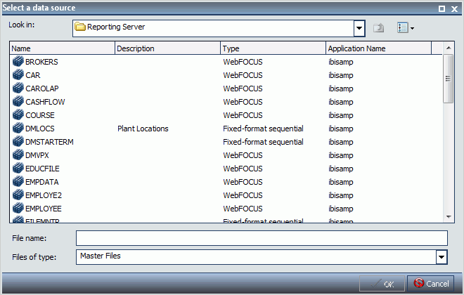 Select a data source dialog box