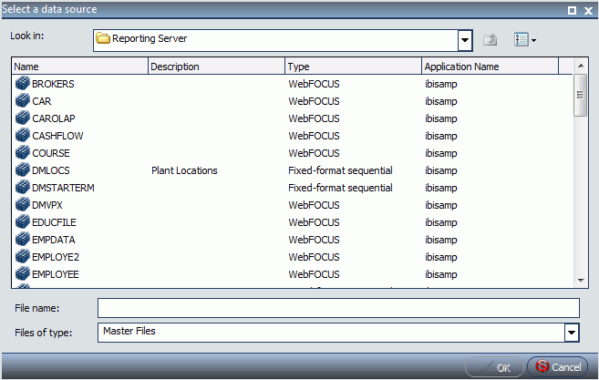 Select a data source dialog box