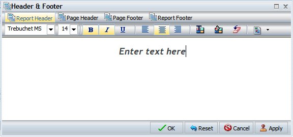 Header and Footer Dialog Box