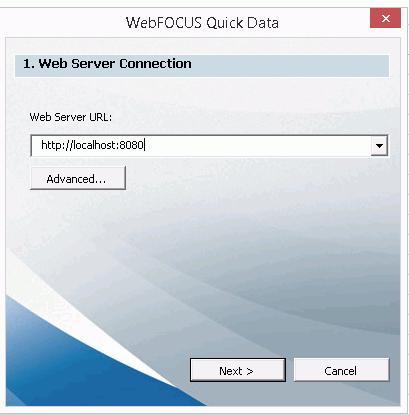 WebFOCUS Quick Data Wizard Web Server Connection Screen 1