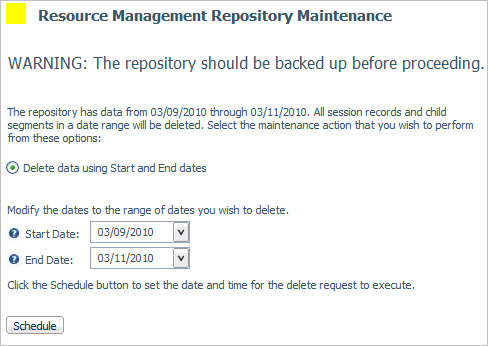 Resource Management Repository Maintenance Pane