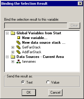 Binding the Selection Result dialog box