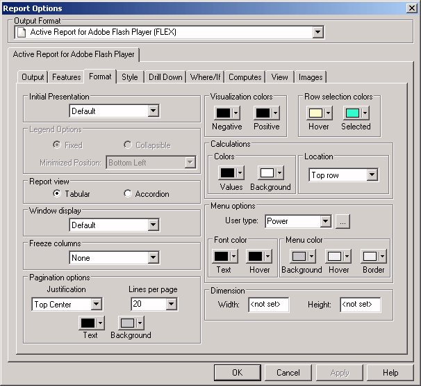 Report Options Format Tab