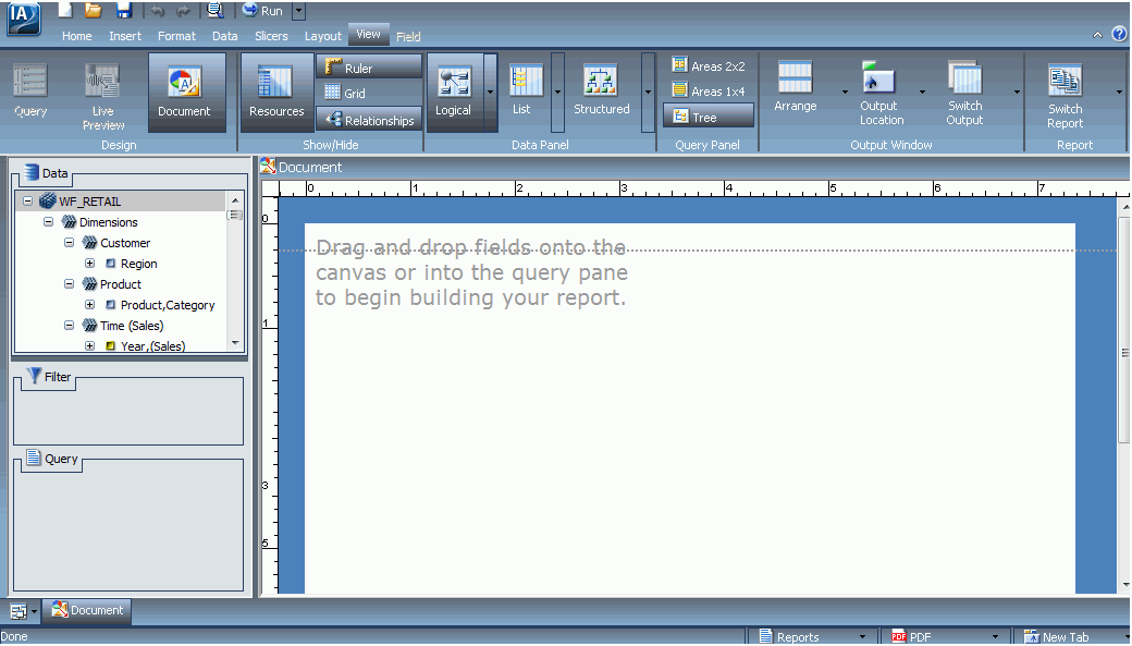Blank InfoAssist Canvas in Document View