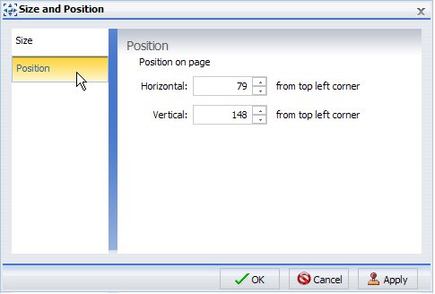 Size and Position Dialog Box Position Tab