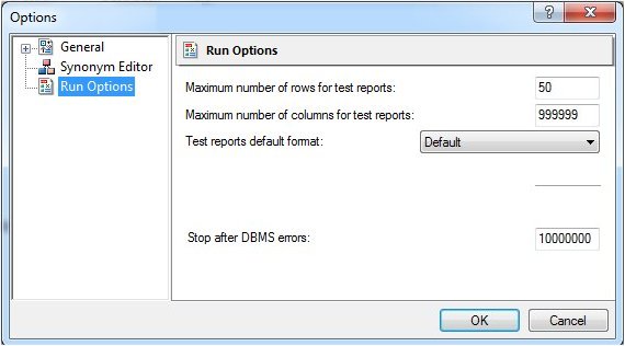 Run Options pane