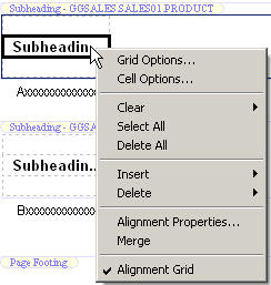 Right-click context menu options for alignment grid