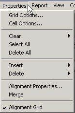 Alignment grid options from the Properties menu