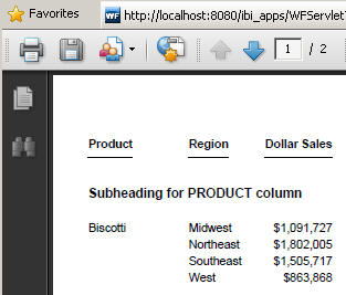 PDF rpeort with Align with Data option enabled