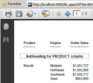PDF report with a subheading with border settings