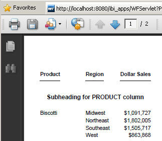 PDF report with the align object options set