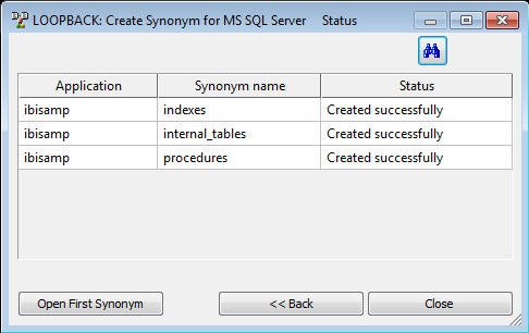 Create Synonym window