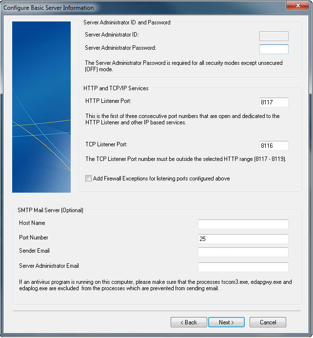 Configure Remote Server window