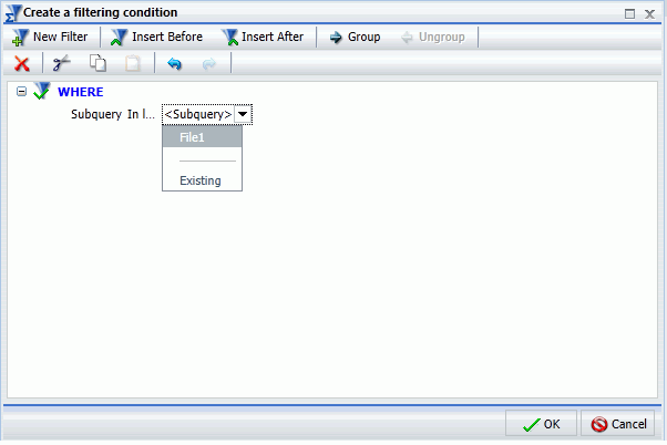 File1 Subquery in the Subquery drop-down menu