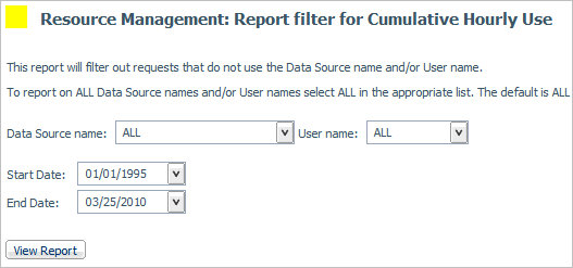 Report Filter for Cumulative Hourly Use Report