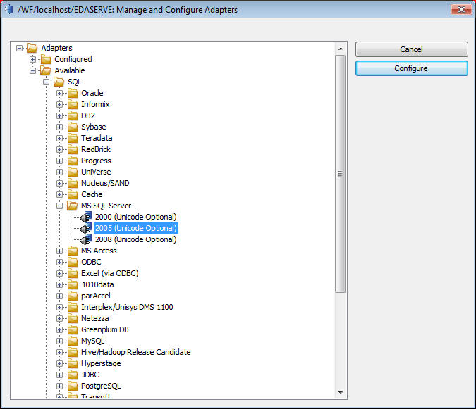 Manage and Configure Adapter dialog box