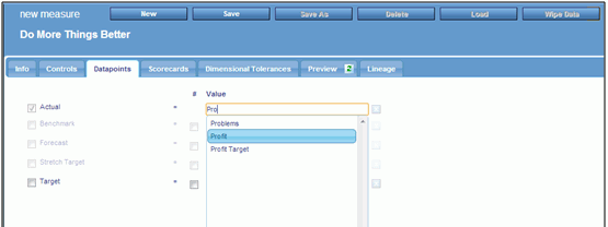 Datapoints tab
