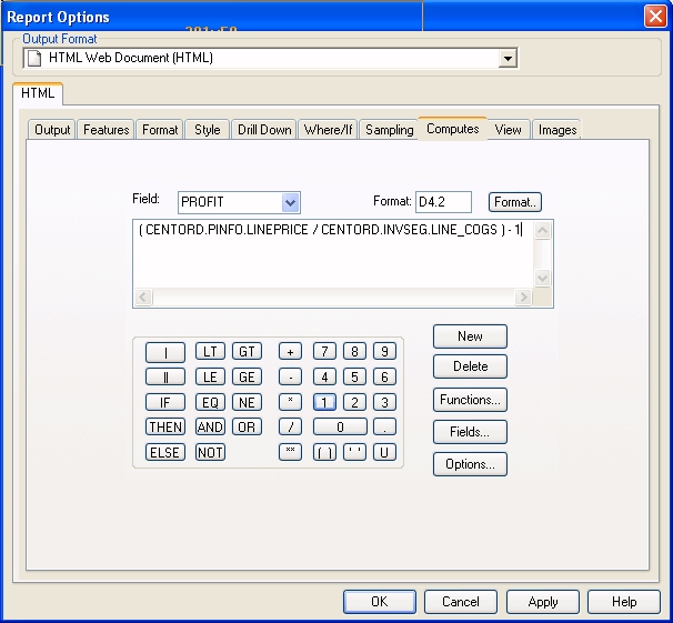 Report Options expression