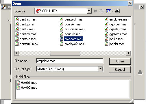 Open dialog box with Hold Files