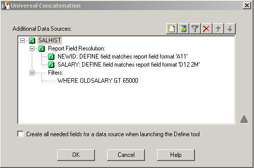 Universal Concatenation dialog box with Filter