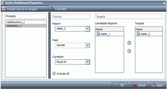Active Dashboard Properties Dialog Box With Gender Field Selected