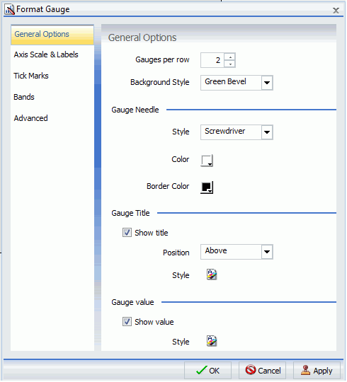 Format Gauge Dialog Box General Options Tab