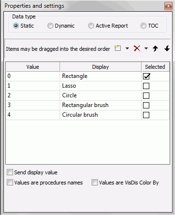 Properties and settings dialog box cboSelect