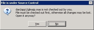 File is Under Source Control Dialog Box