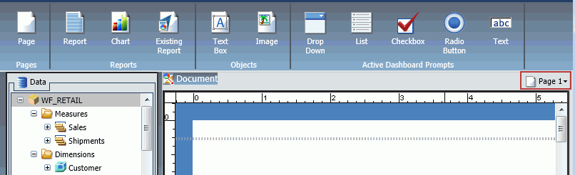 Page 1 on canvas title bar for active dashboard