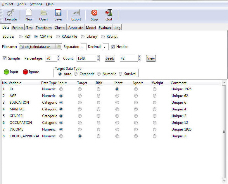 Executing Data Settings window