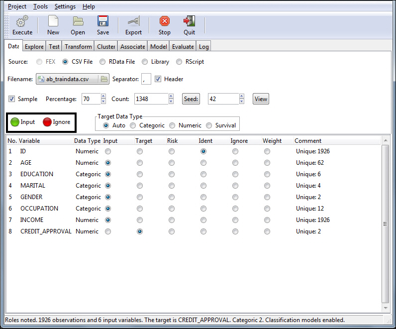 Input and Ignore option buttons