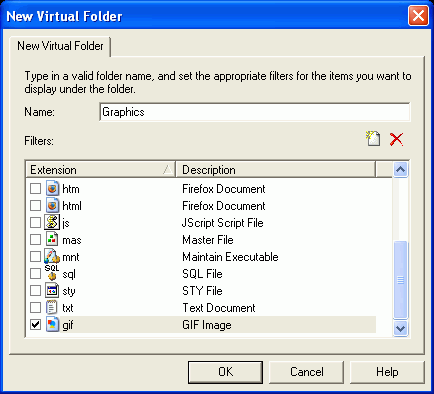 New Virtual folder dialog box