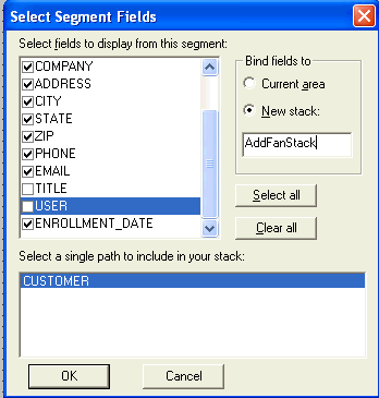 Select Segment Fields dialog box