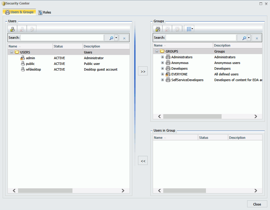Security Center Dialog Box