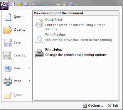 Preview and print the document submenu